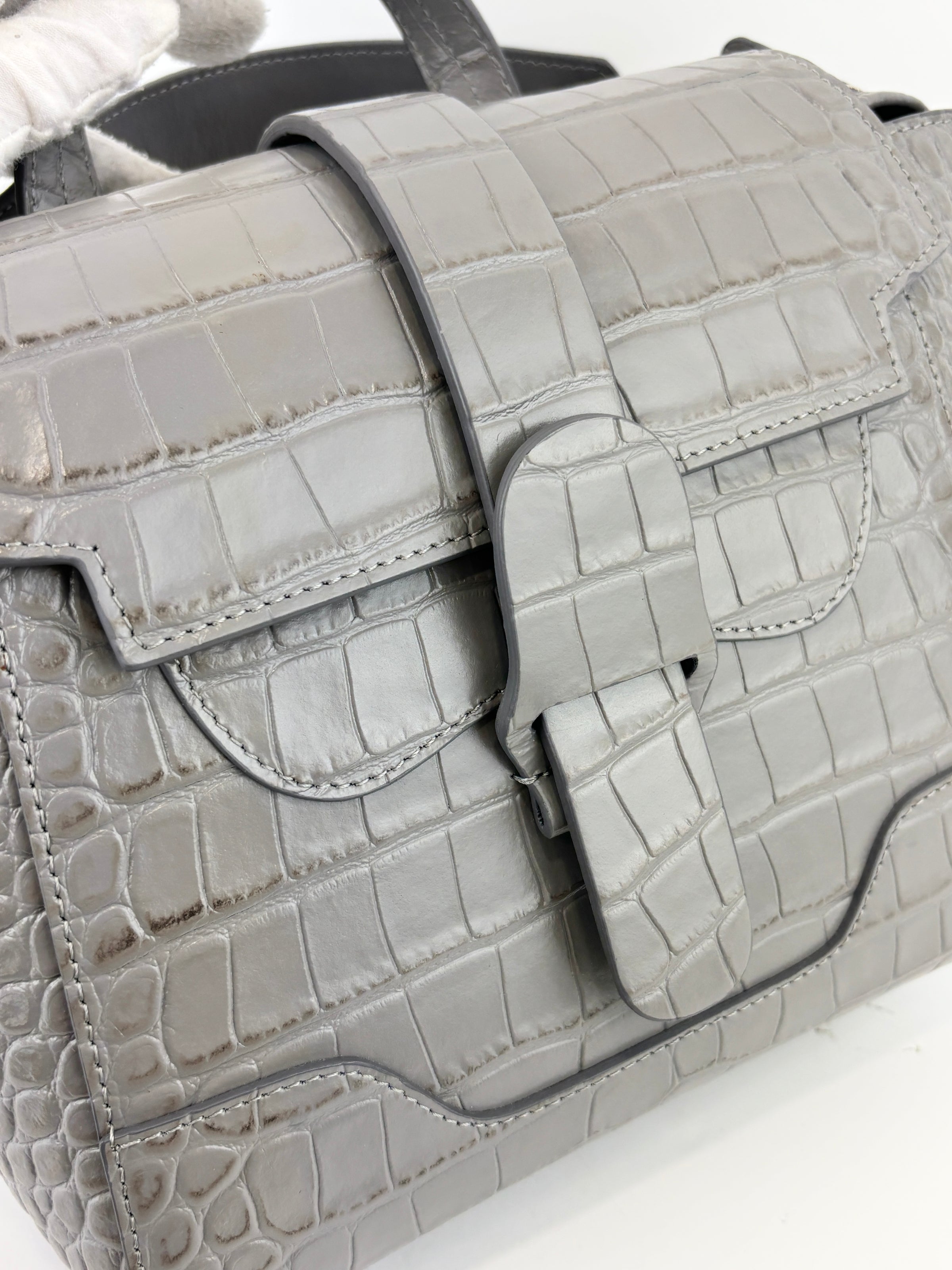 Maestra Embossed Leather Backpack in Grey