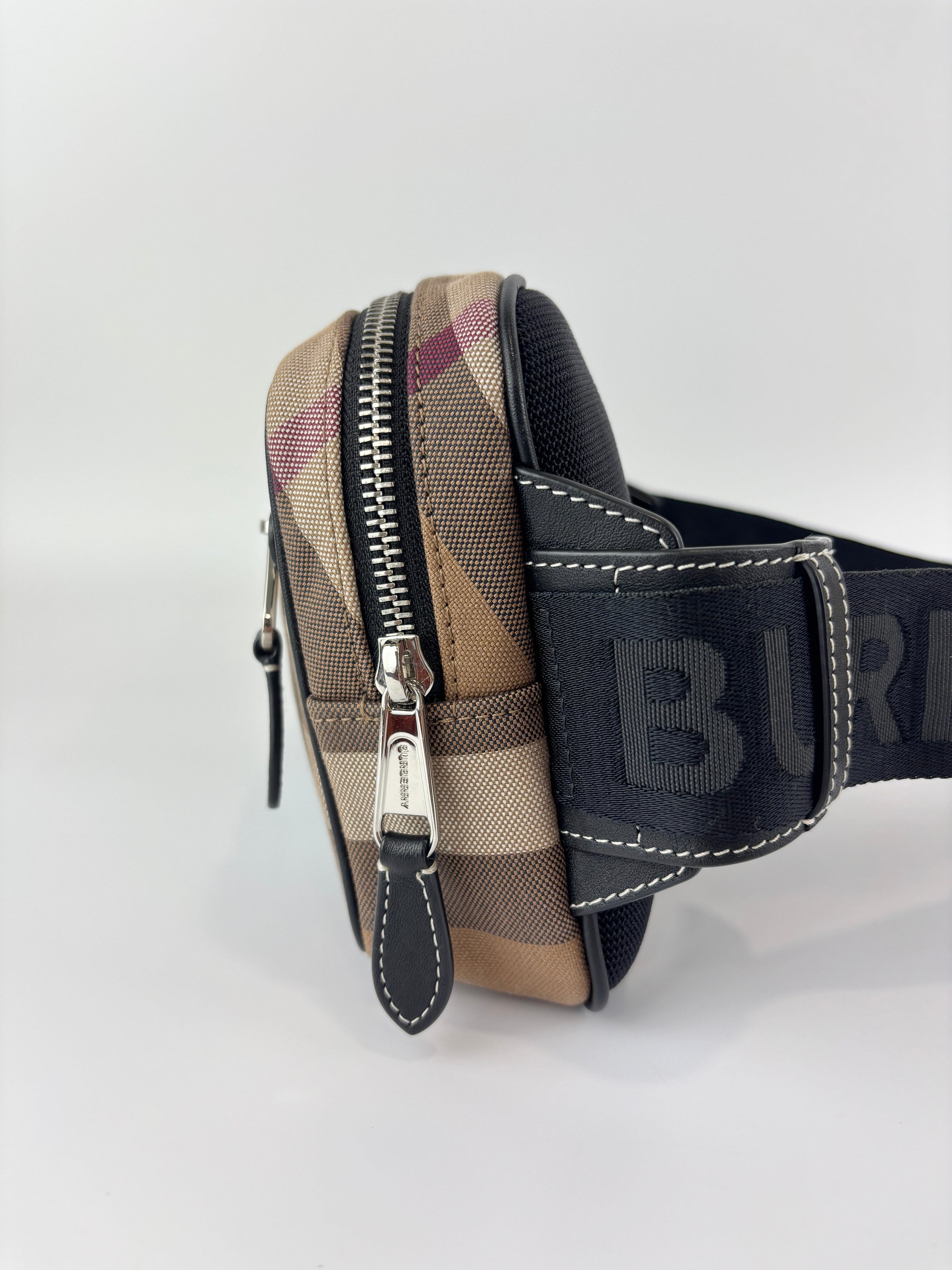 Check Cotton Canvas and Leather Paddy Compact Bum Bag