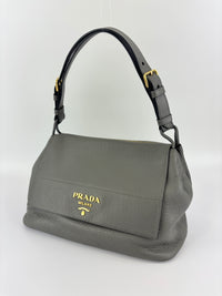 1BD052 Vitello Daino Leather Shoulder Bag Marmo Grey