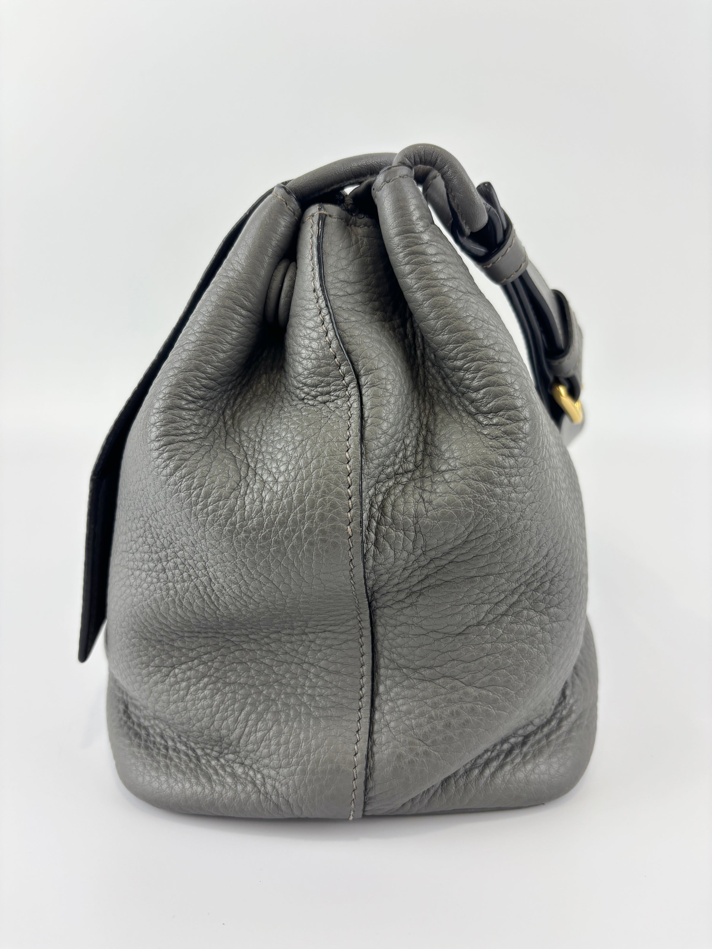 1BD052 Vitello Daino Leather Shoulder Bag Marmo Grey