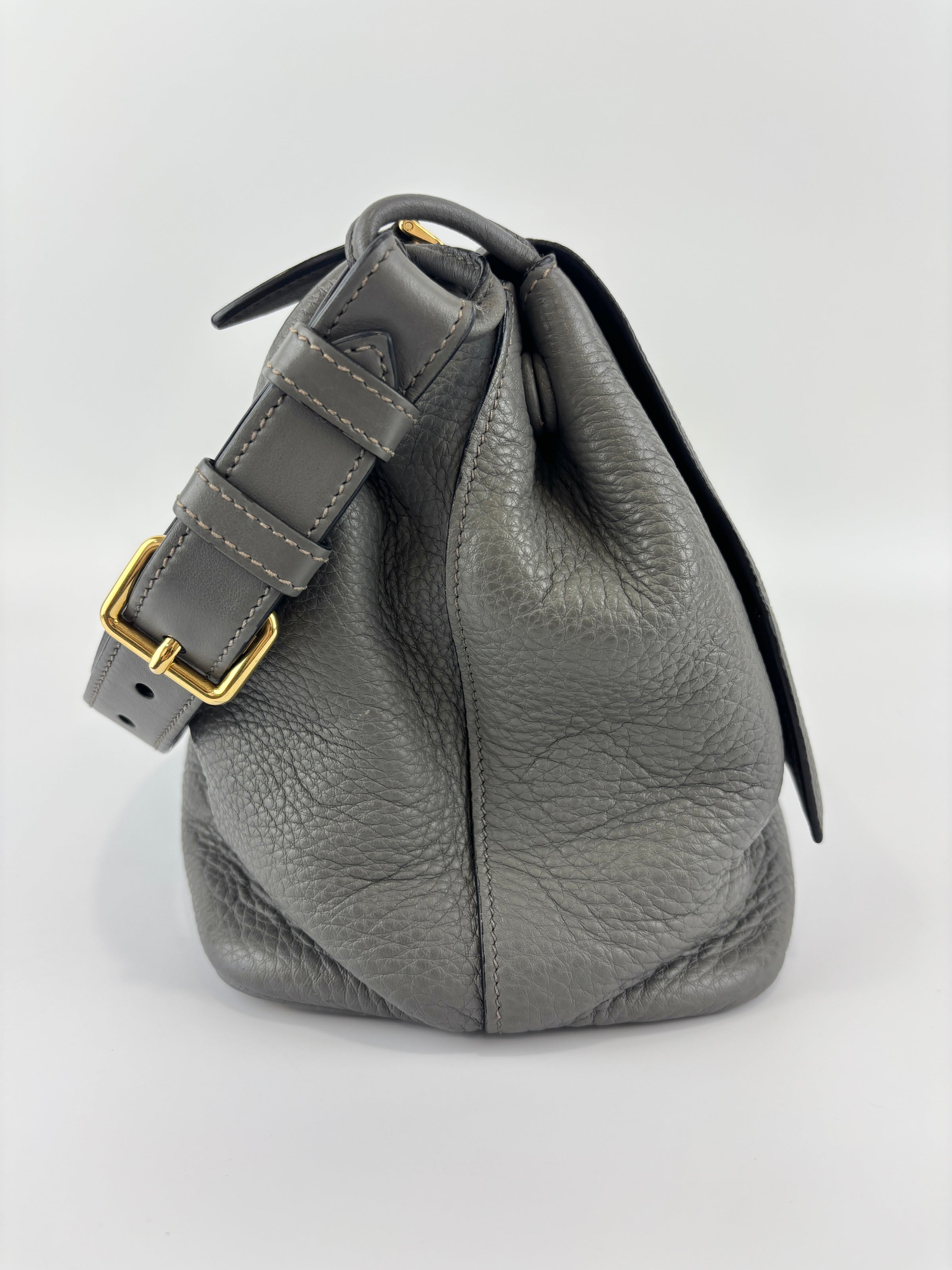 1BD052 Vitello Daino Leather Shoulder Bag Marmo Grey