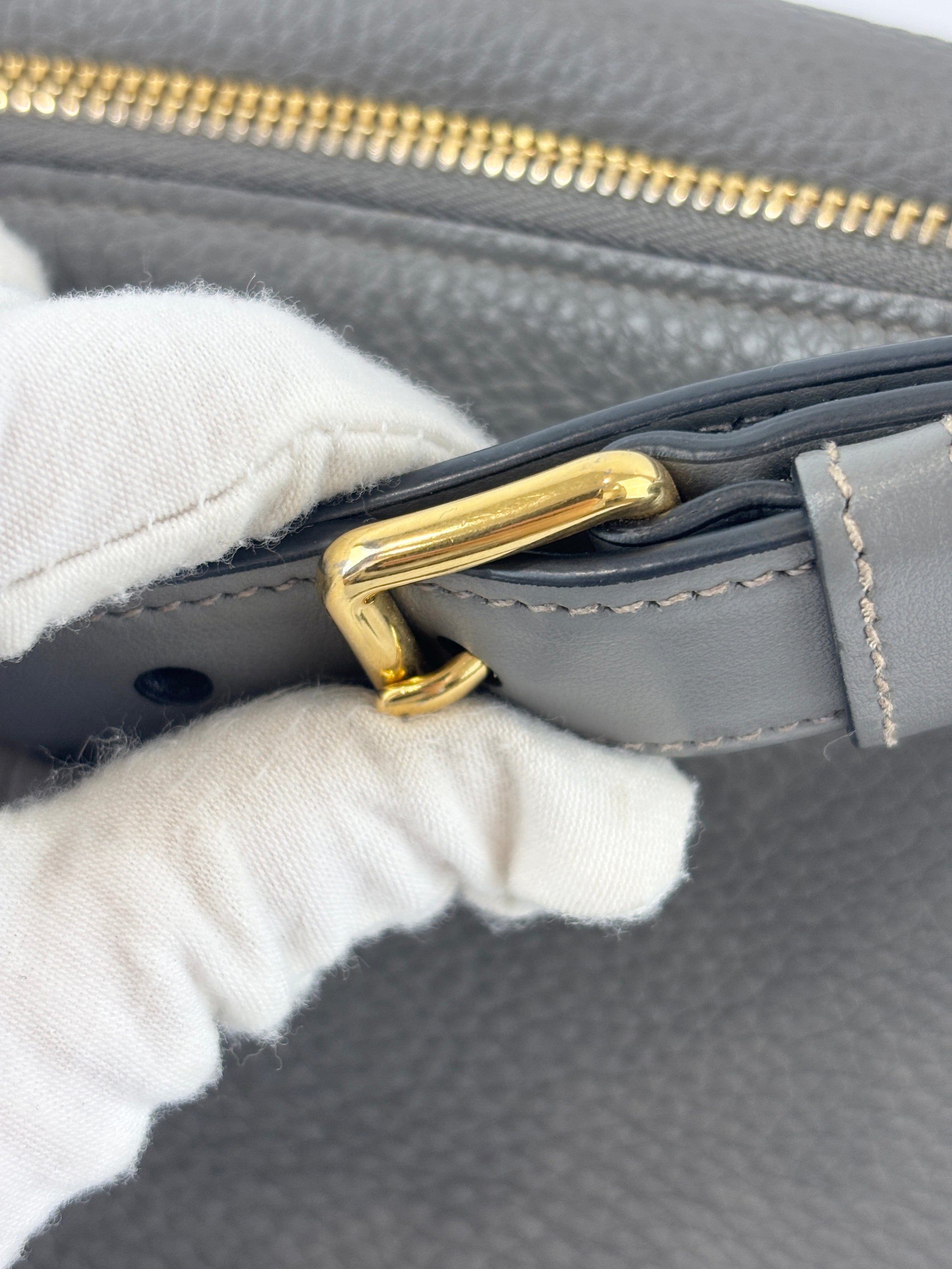 1BD052 Vitello Daino Leather Shoulder Bag Marmo Grey