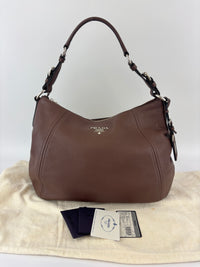 BR5096 Vitello Phenix Leather Hobo Bag Bruciato Brown