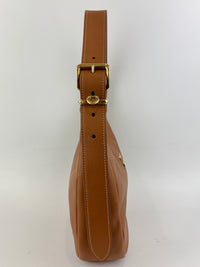 5BC177 Logo-Plaque Sacca in Pelle Fine Calf Leather Hobo Bag Cognac