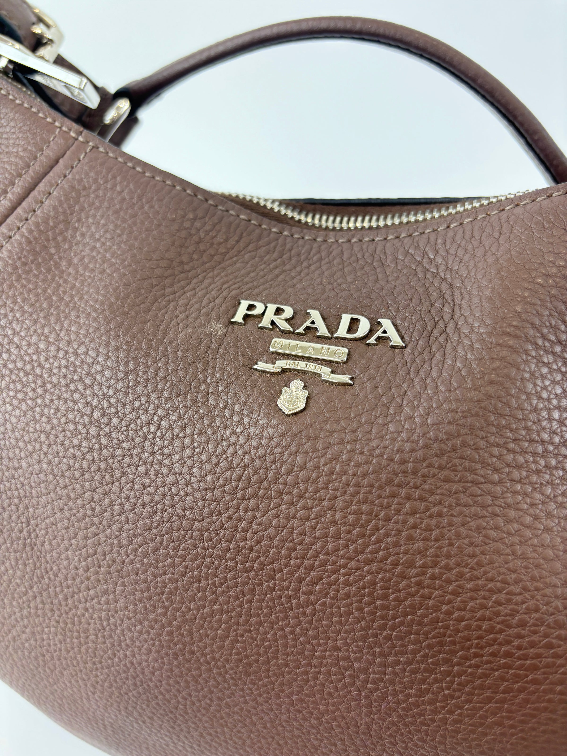 BR5096 Vitello Phenix Leather Hobo Bag Bruciato Brown