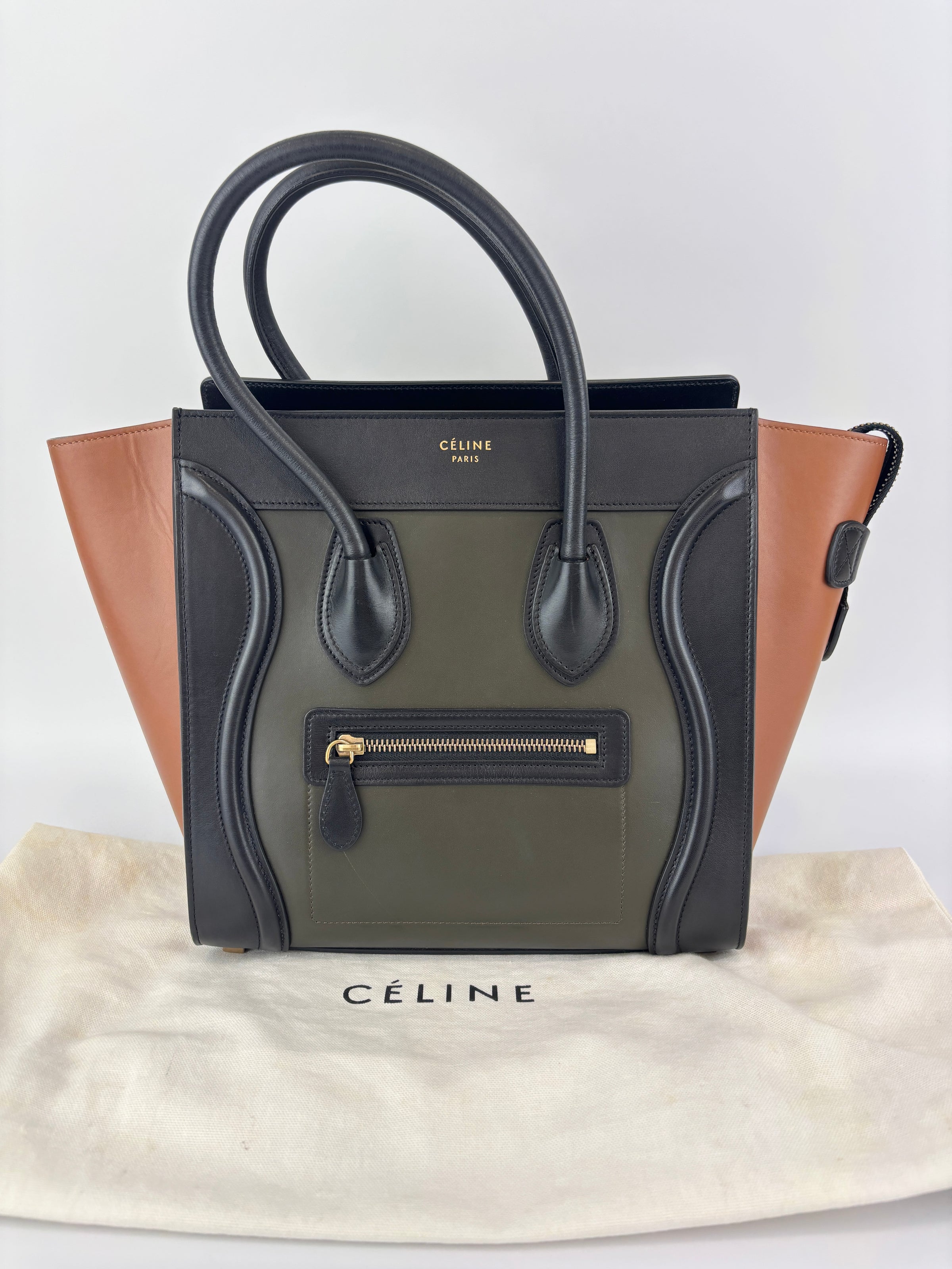 Micro Luggage Smooth Calfskin Tricolor Black / Caramel / Khaki