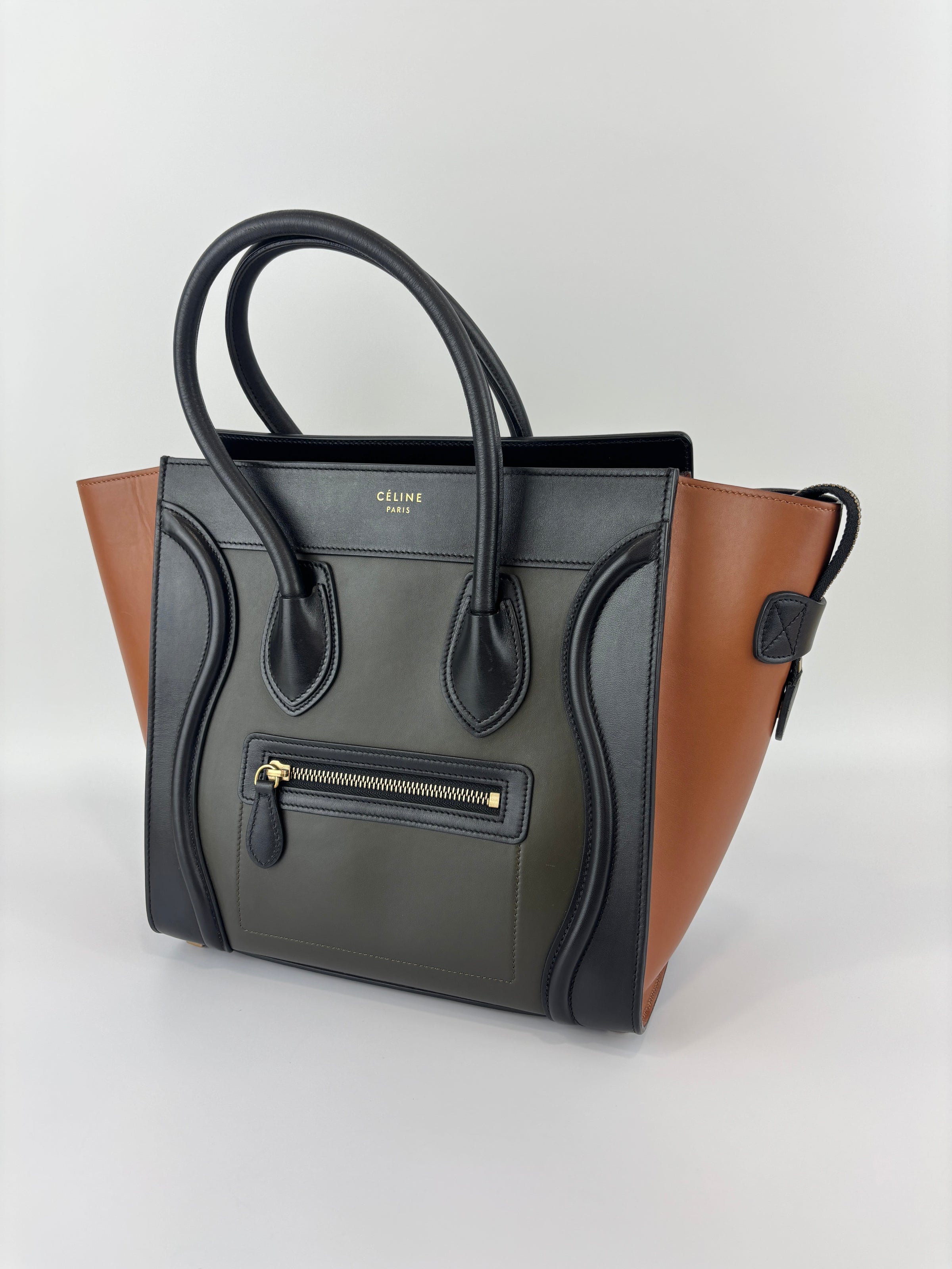 Micro Luggage Smooth Calfskin Tricolor Black / Caramel / Khaki
