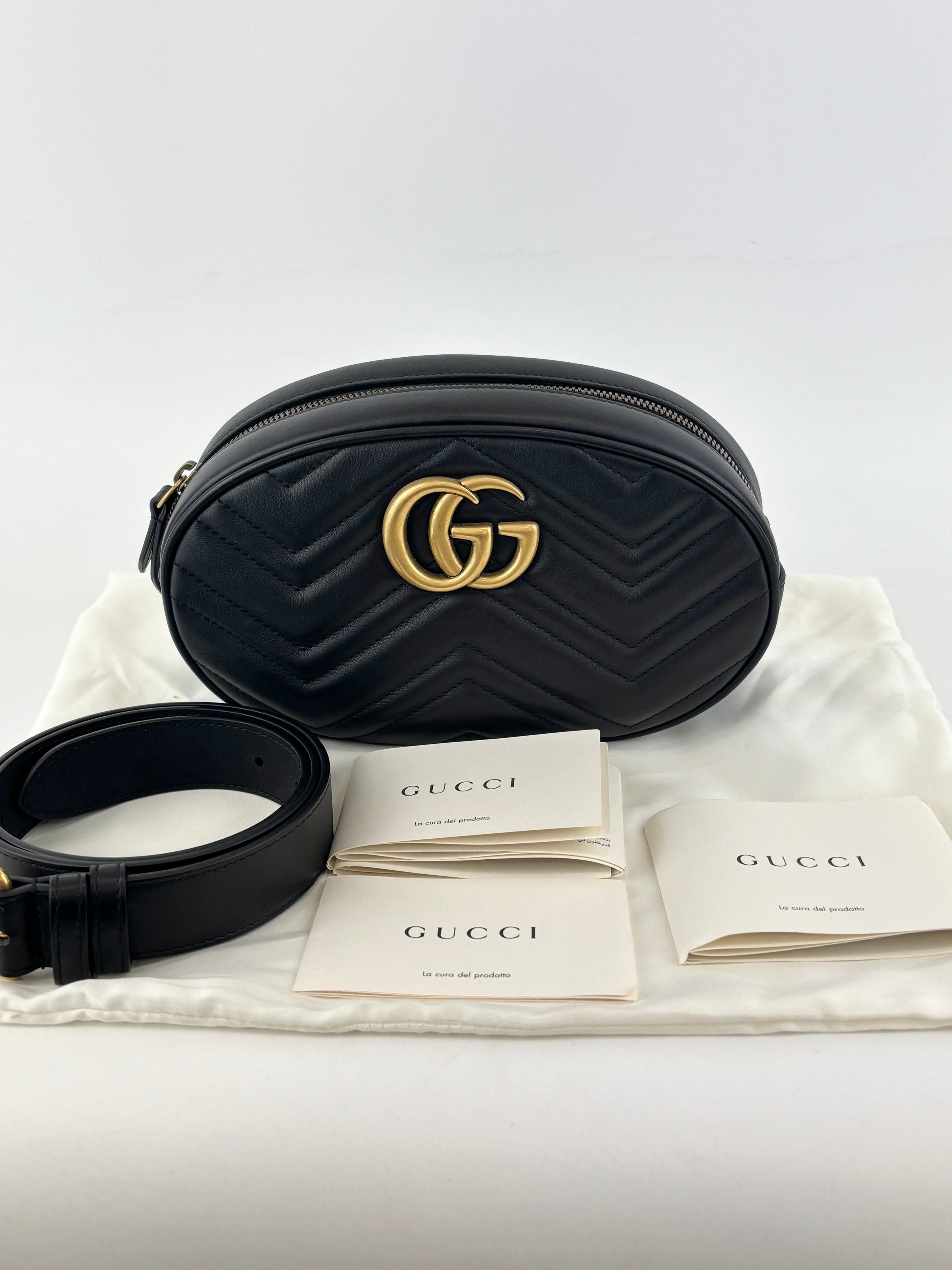 Black GG Marmont Matelasse Leather Large Belt Bag Size 75cm / 30”