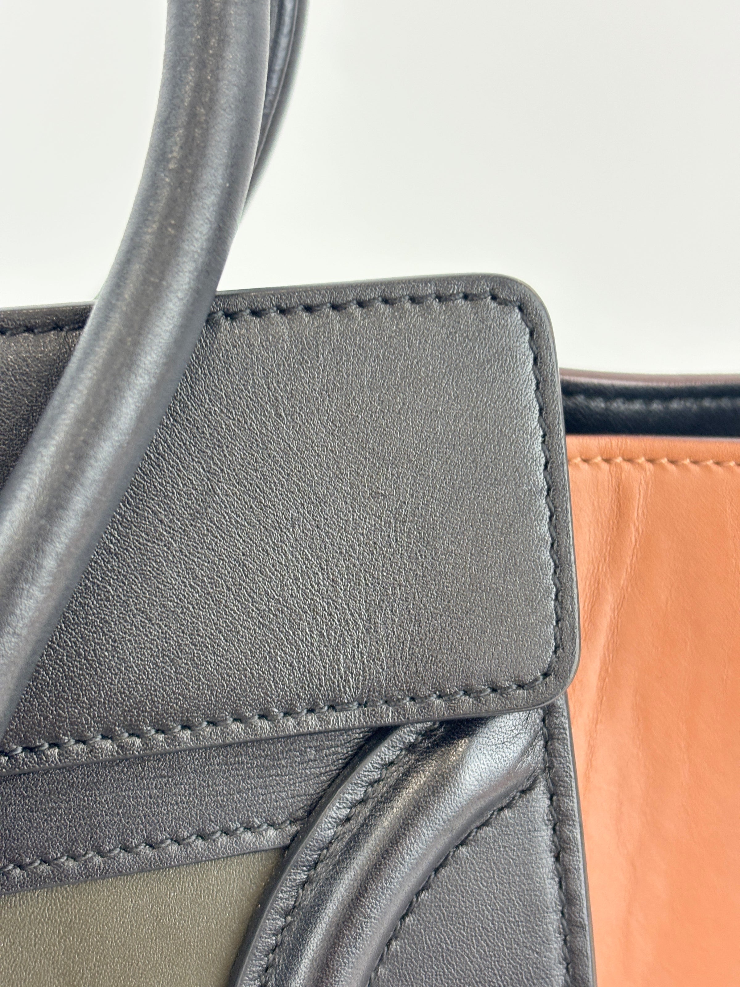 Micro Luggage Smooth Calfskin Tricolor Black / Caramel / Khaki