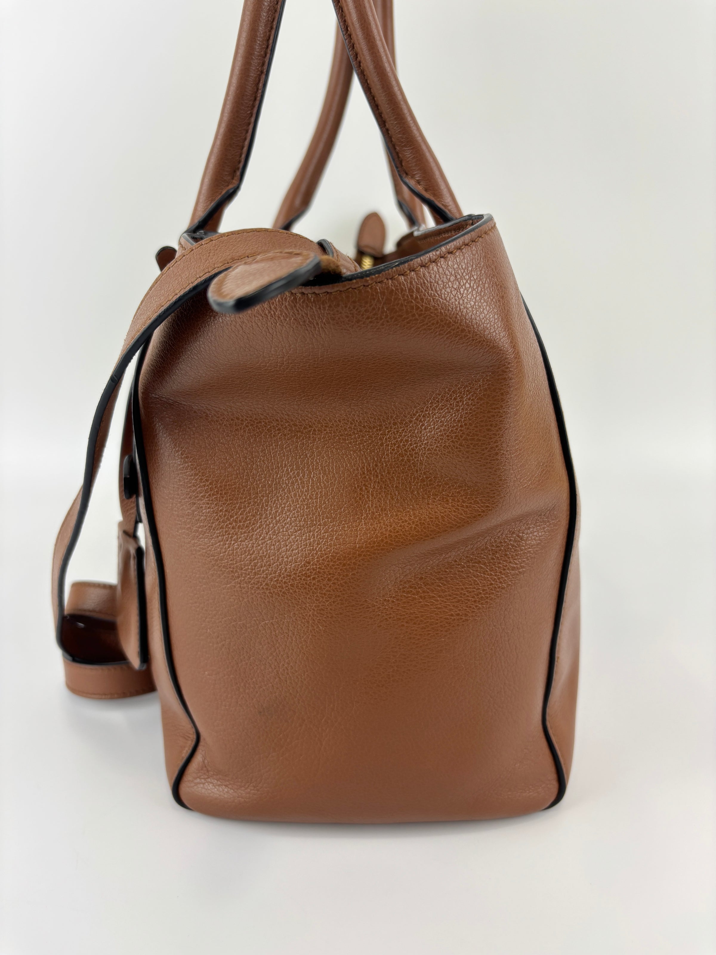 1BG227 Glace Calf Leather Tote Cognac