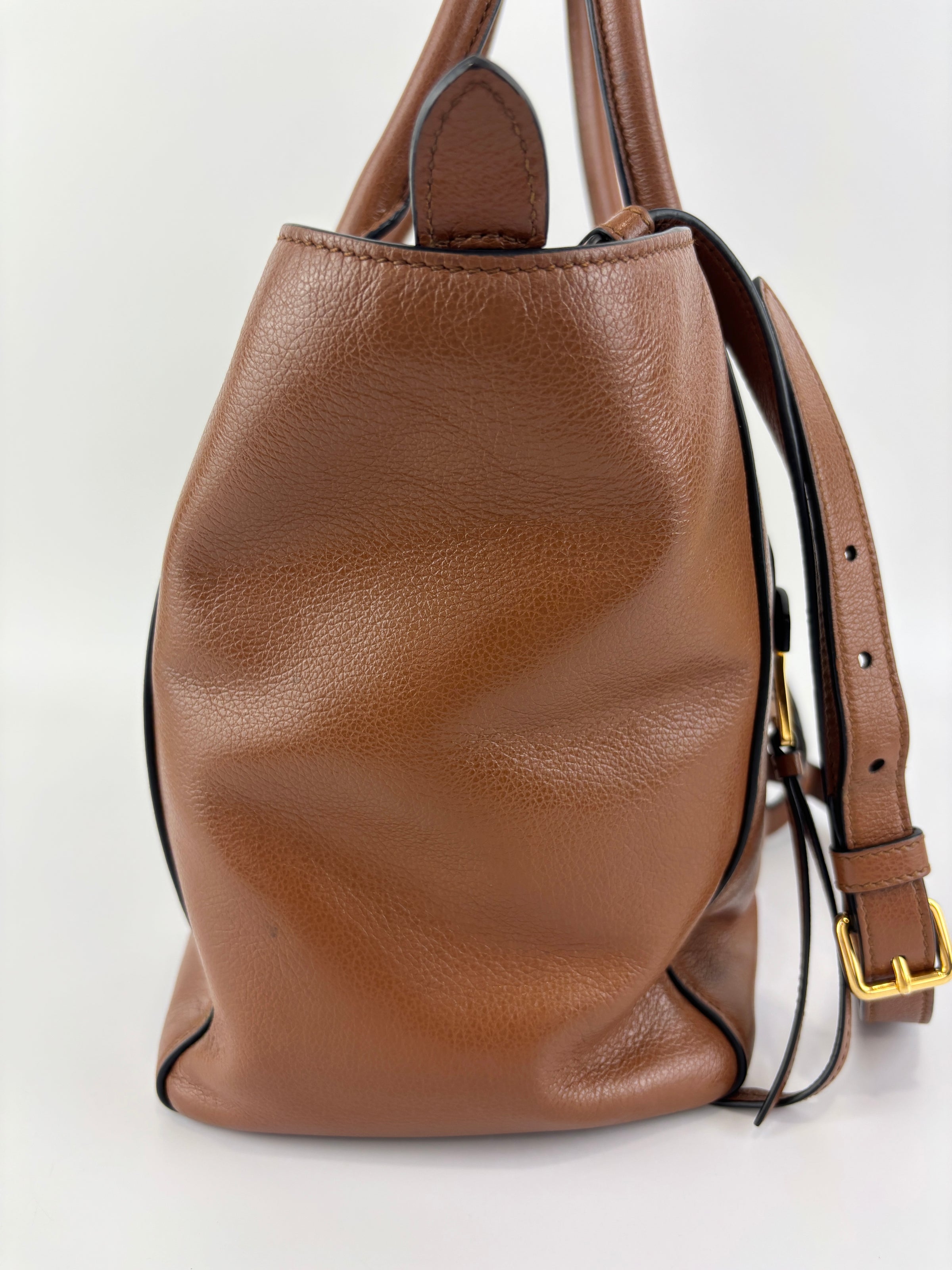 1BG227 Glace Calf Leather Tote Cognac