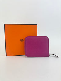 Silk'In Compact Wallet In Epsom And Barenia Calfskin Rose Pourpre-Fauve-Bleu Lin PHW