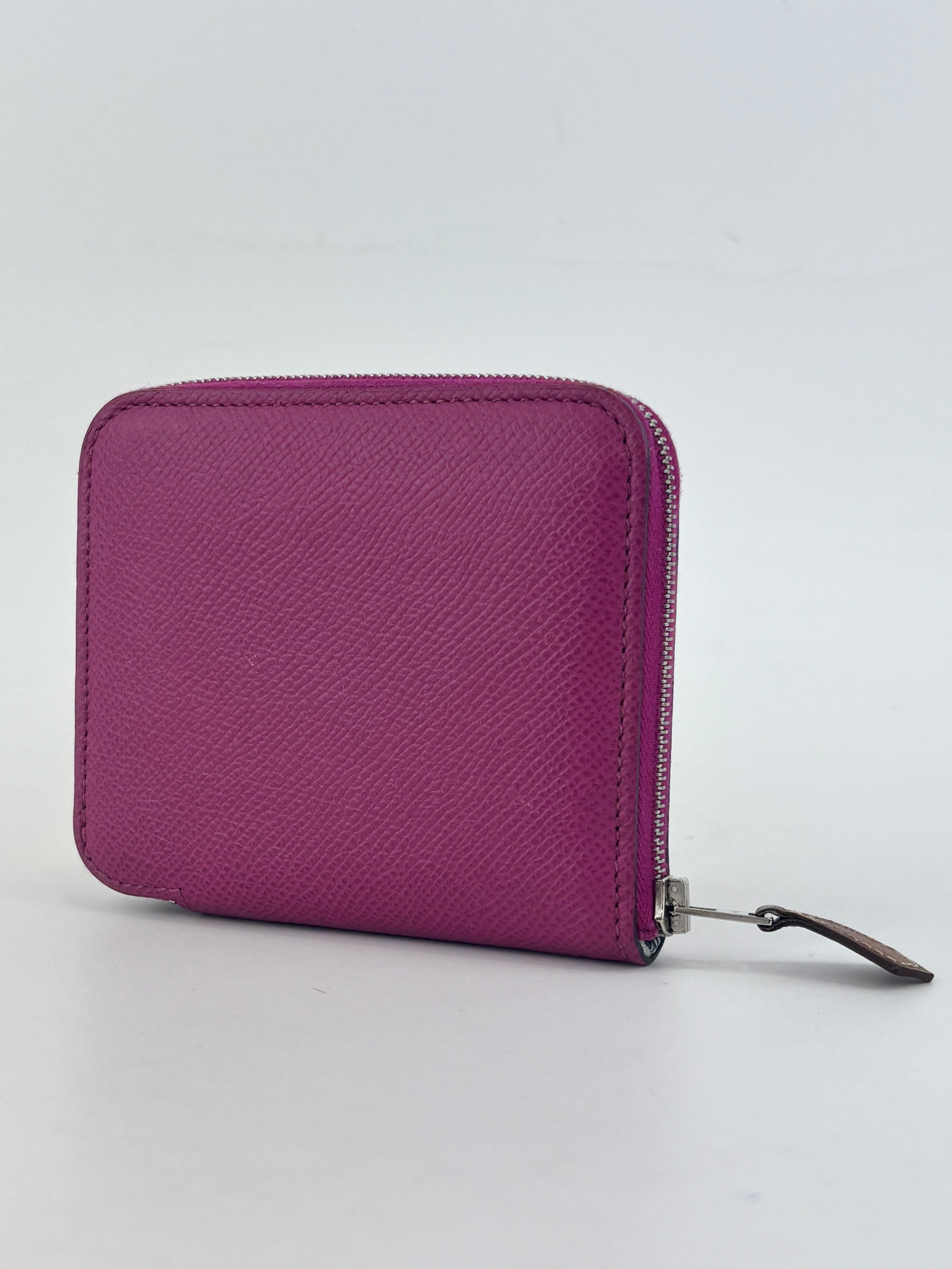 Silk'In Compact Wallet In Epsom And Barenia Calfskin Rose Pourpre-Fauve-Bleu Lin PHW