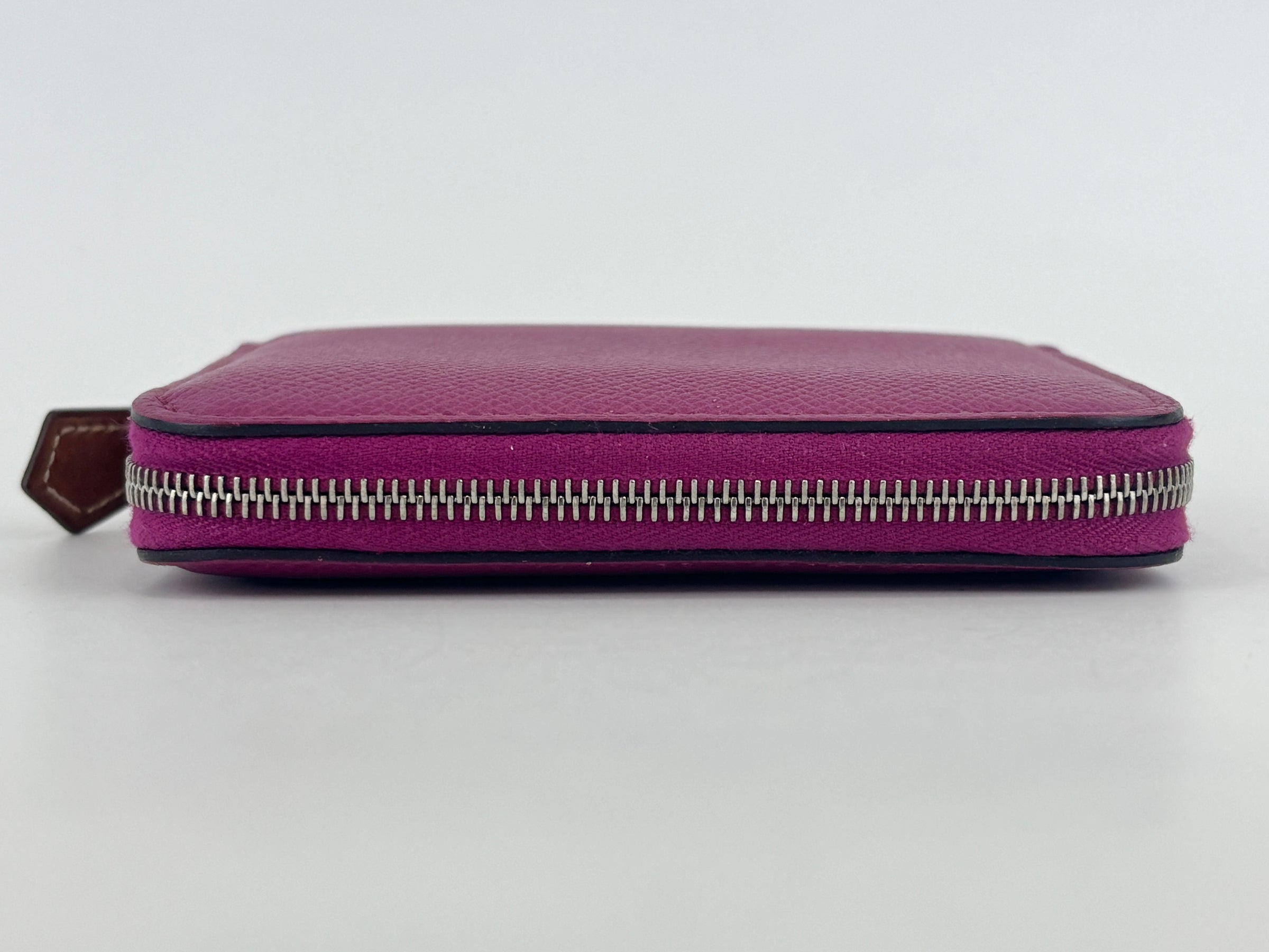 Silk'In Compact Wallet In Epsom And Barenia Calfskin Rose Pourpre-Fauve-Bleu Lin PHW