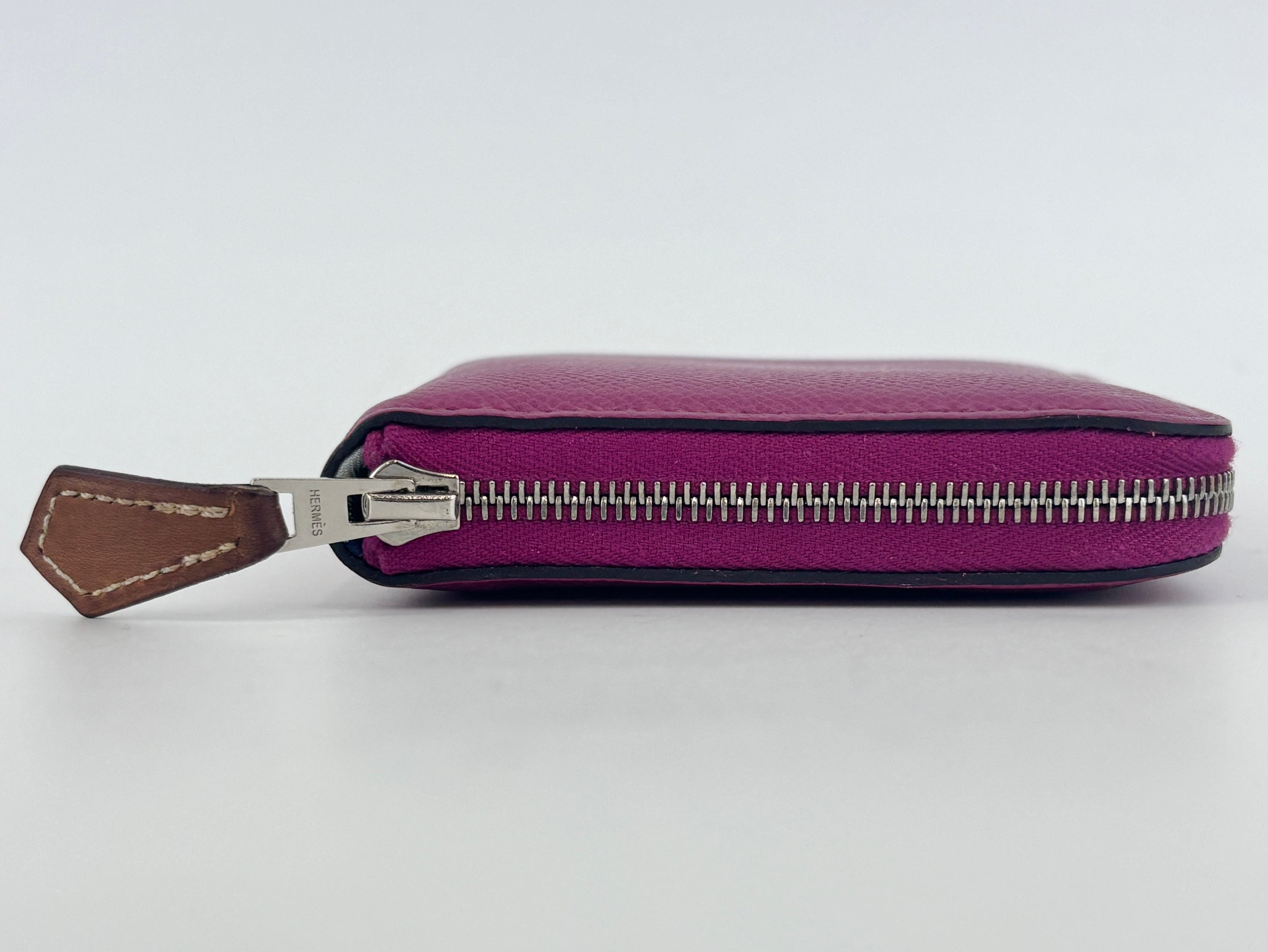 Silk'In Compact Wallet In Epsom And Barenia Calfskin Rose Pourpre-Fauve-Bleu Lin PHW
