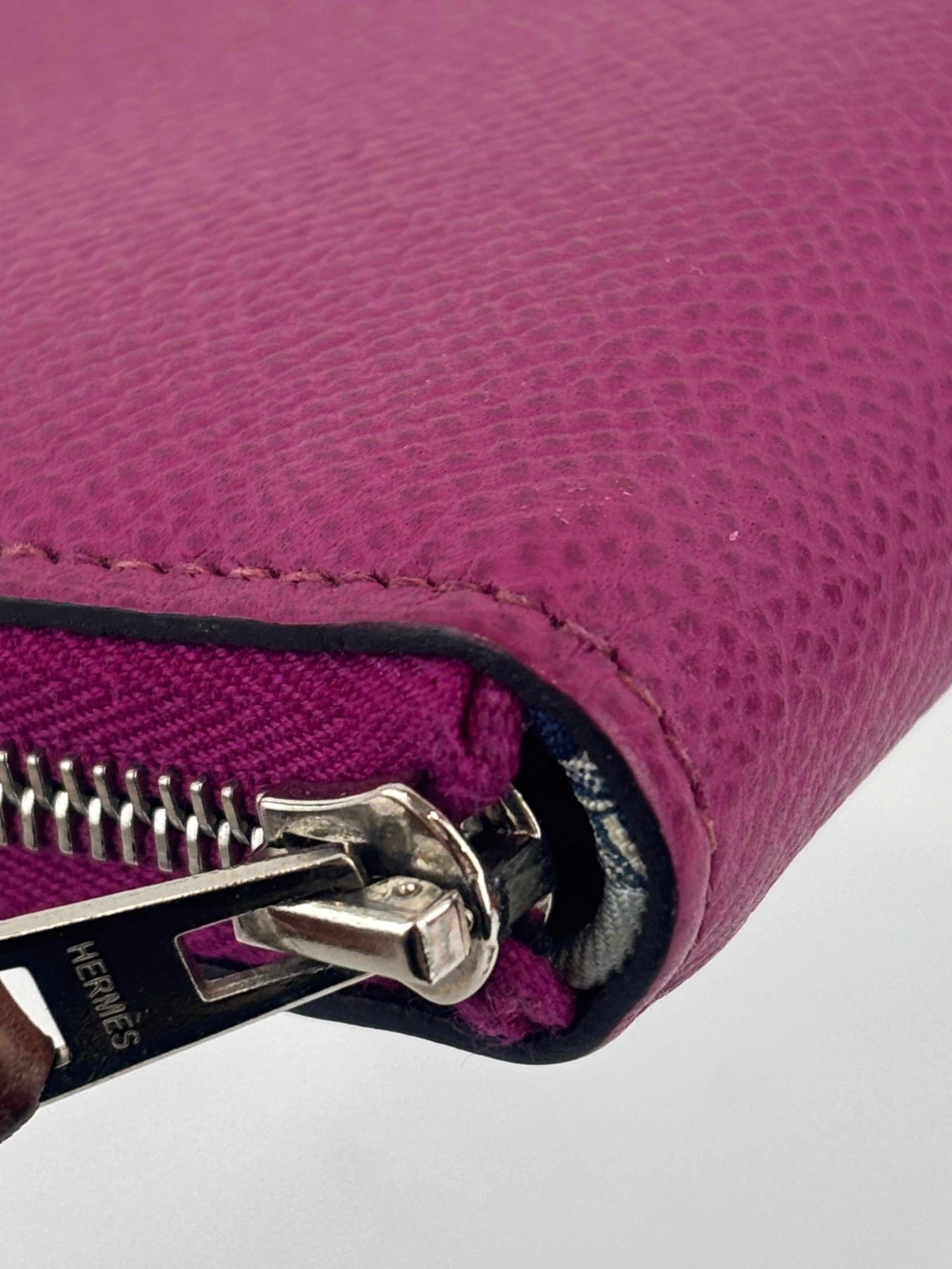 Silk'In Compact Wallet In Epsom And Barenia Calfskin Rose Pourpre-Fauve-Bleu Lin PHW