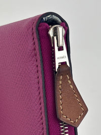 Silk'In Compact Wallet In Epsom And Barenia Calfskin Rose Pourpre-Fauve-Bleu Lin PHW