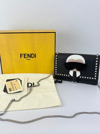 8M0346 Karlito Wallet On Chain Black Saffiano Studded Leather