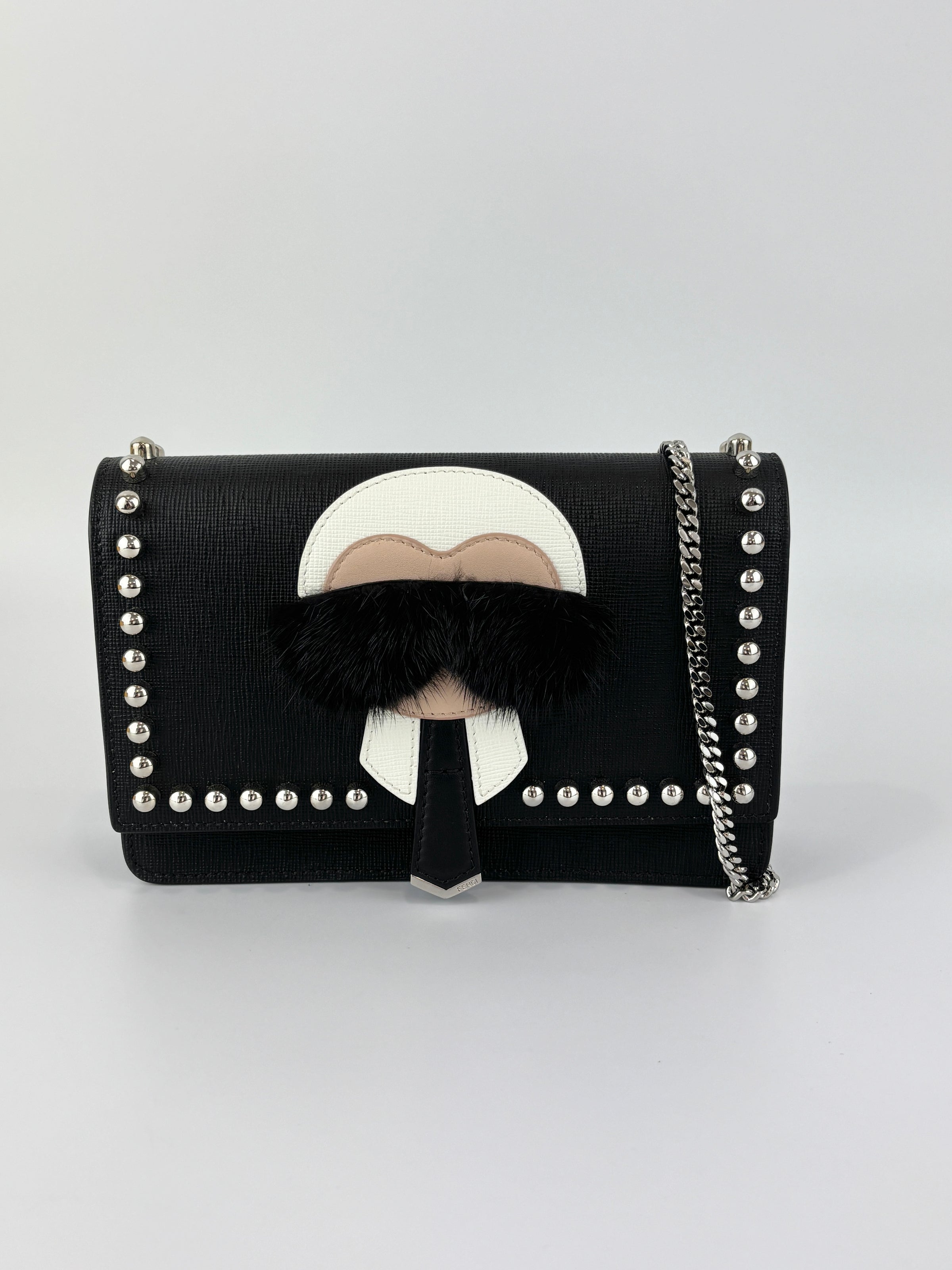 8M0346 Karlito Wallet On Chain Black Saffiano Studded Leather