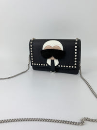8M0346 Karlito Wallet On Chain Black Saffiano Studded Leather