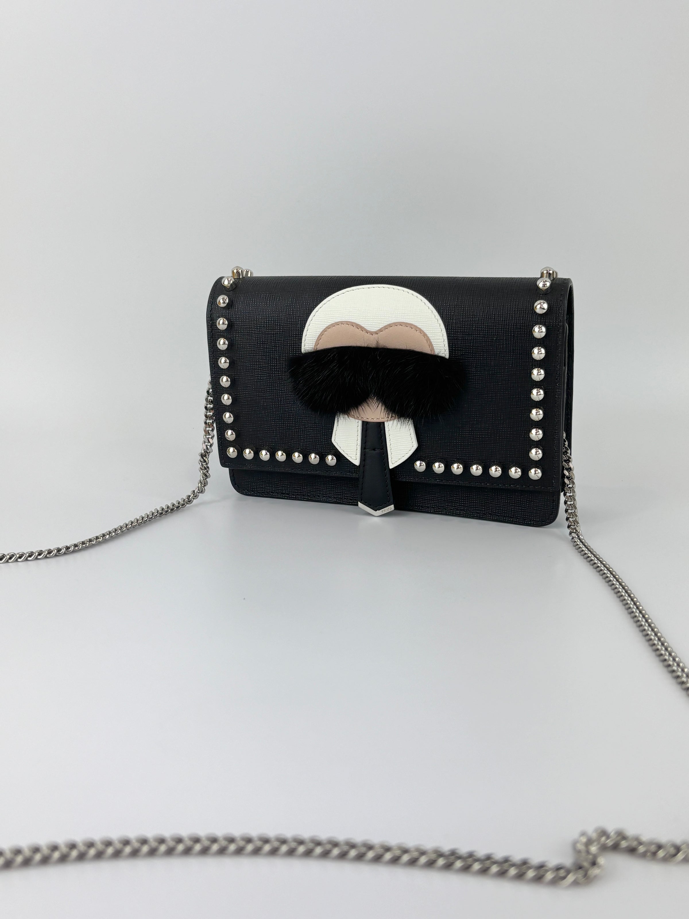 8M0346 Karlito Wallet On Chain Black Saffiano Studded Leather
