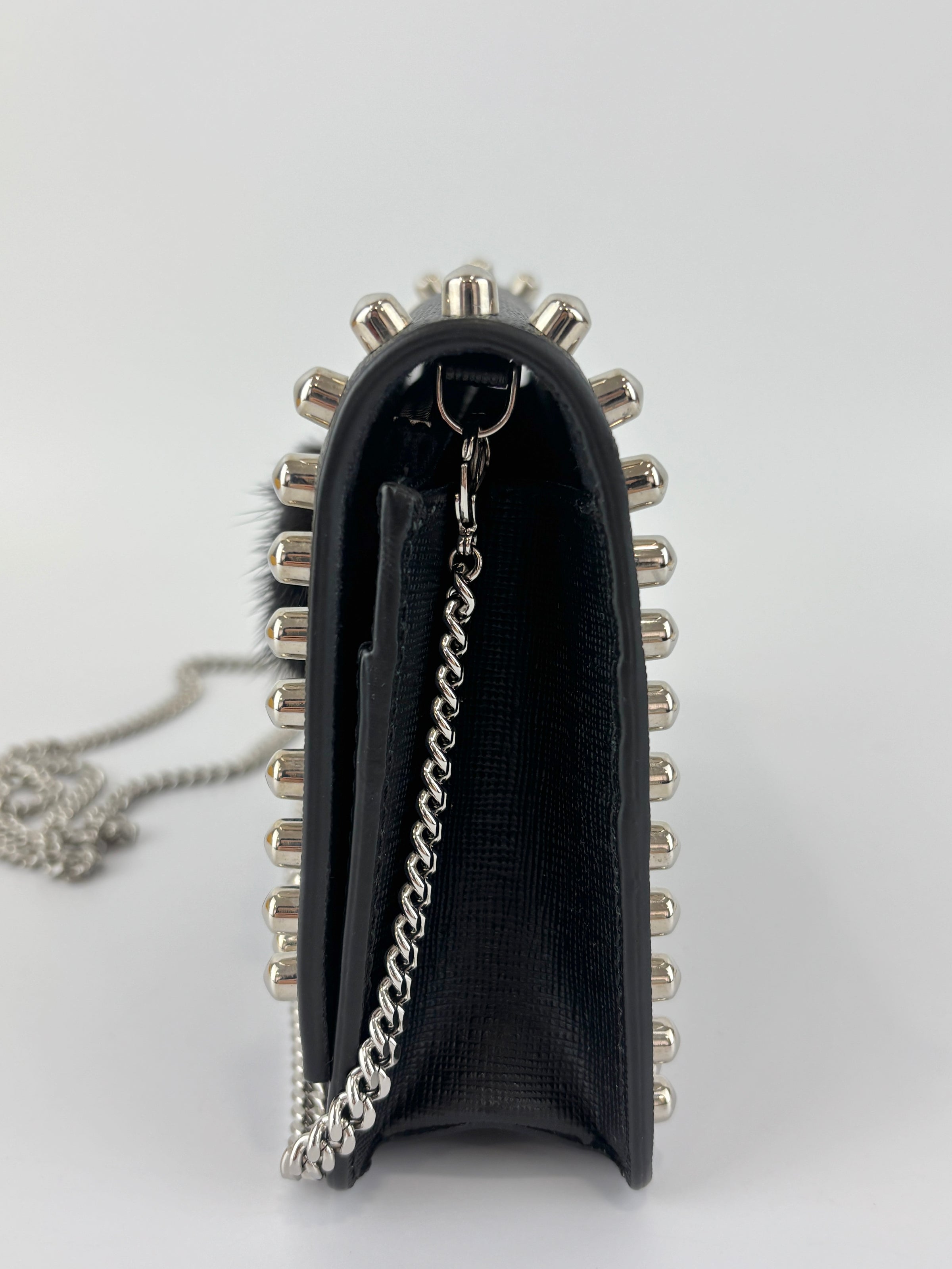 8M0346 Karlito Wallet On Chain Black Saffiano Studded Leather