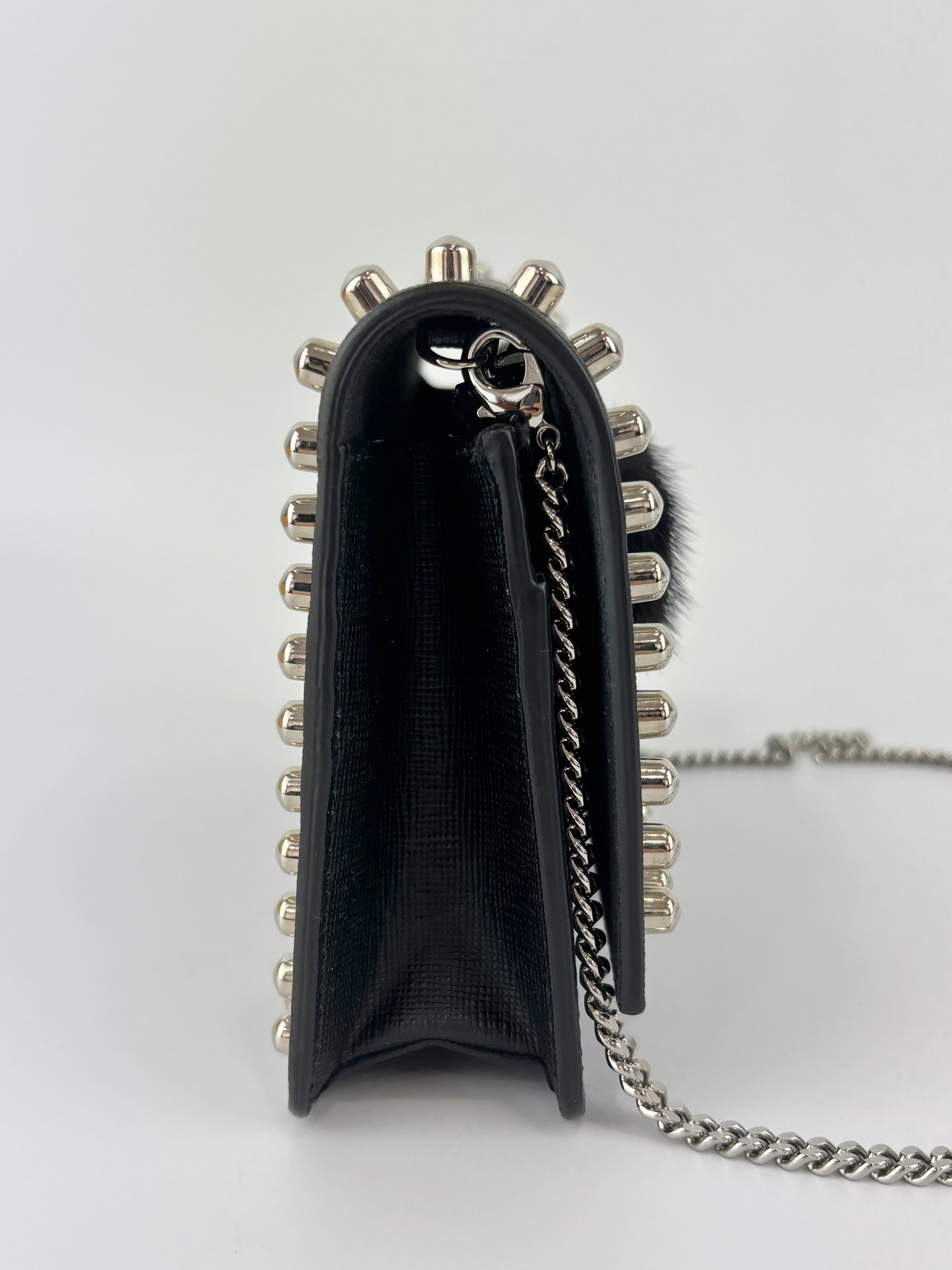 8M0346 Karlito Wallet On Chain Black Saffiano Studded Leather