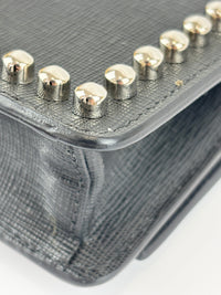 8M0346 Karlito Wallet On Chain Black Saffiano Studded Leather