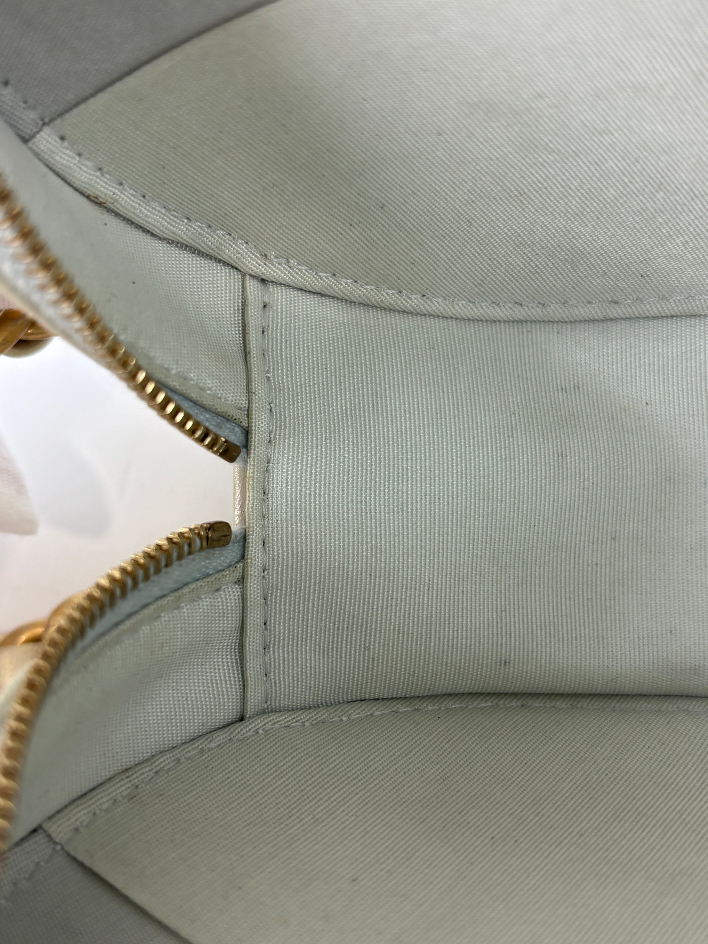 19 Iridescent Calfskin Quilted Round Clutch With Chain White Mixed Hardware