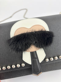 8M0346 Karlito Wallet On Chain Black Saffiano Studded Leather