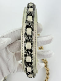19 Iridescent Calfskin Quilted Round Clutch With Chain White Mixed Hardware