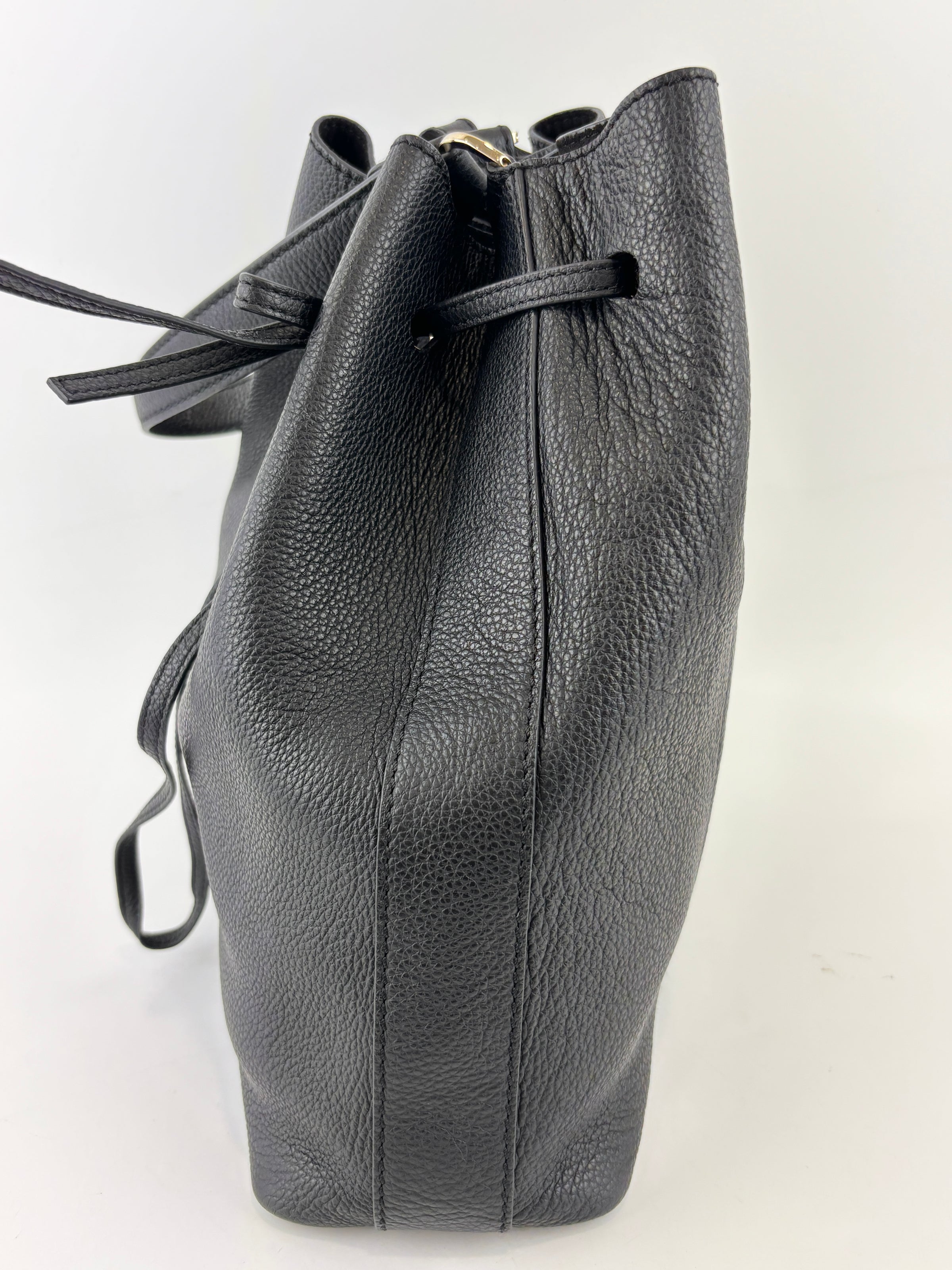 Costanza Black Leather Bucket Bag