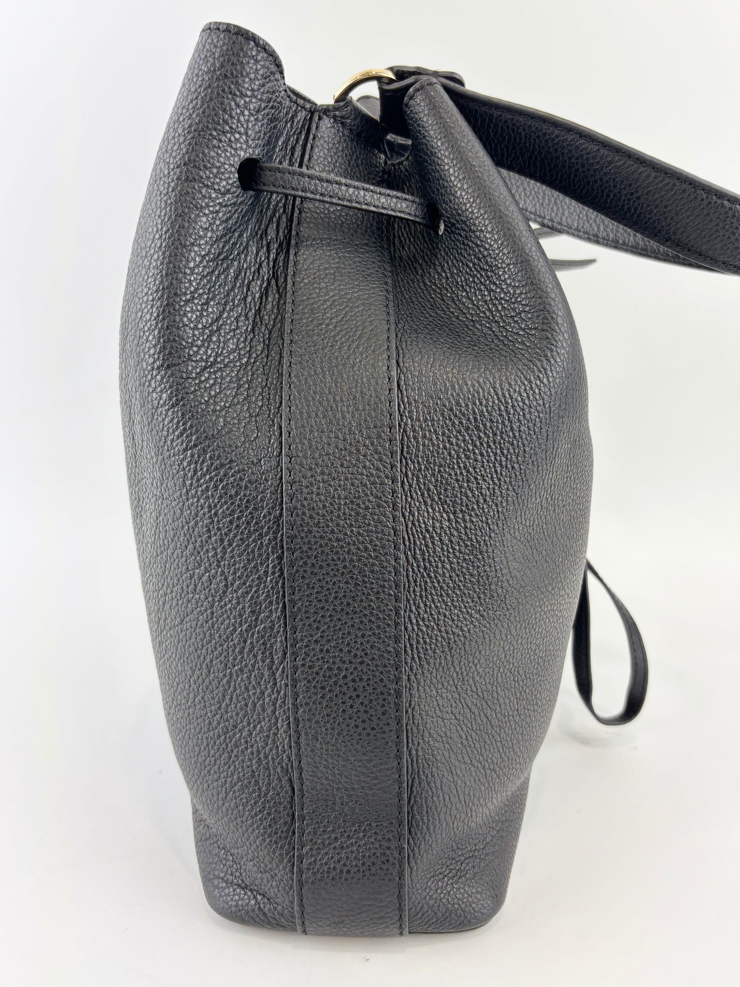 Costanza Black Leather Bucket Bag