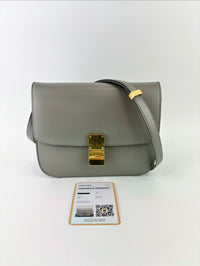 Grey Leather Medium Classic Box Shoulder Bag