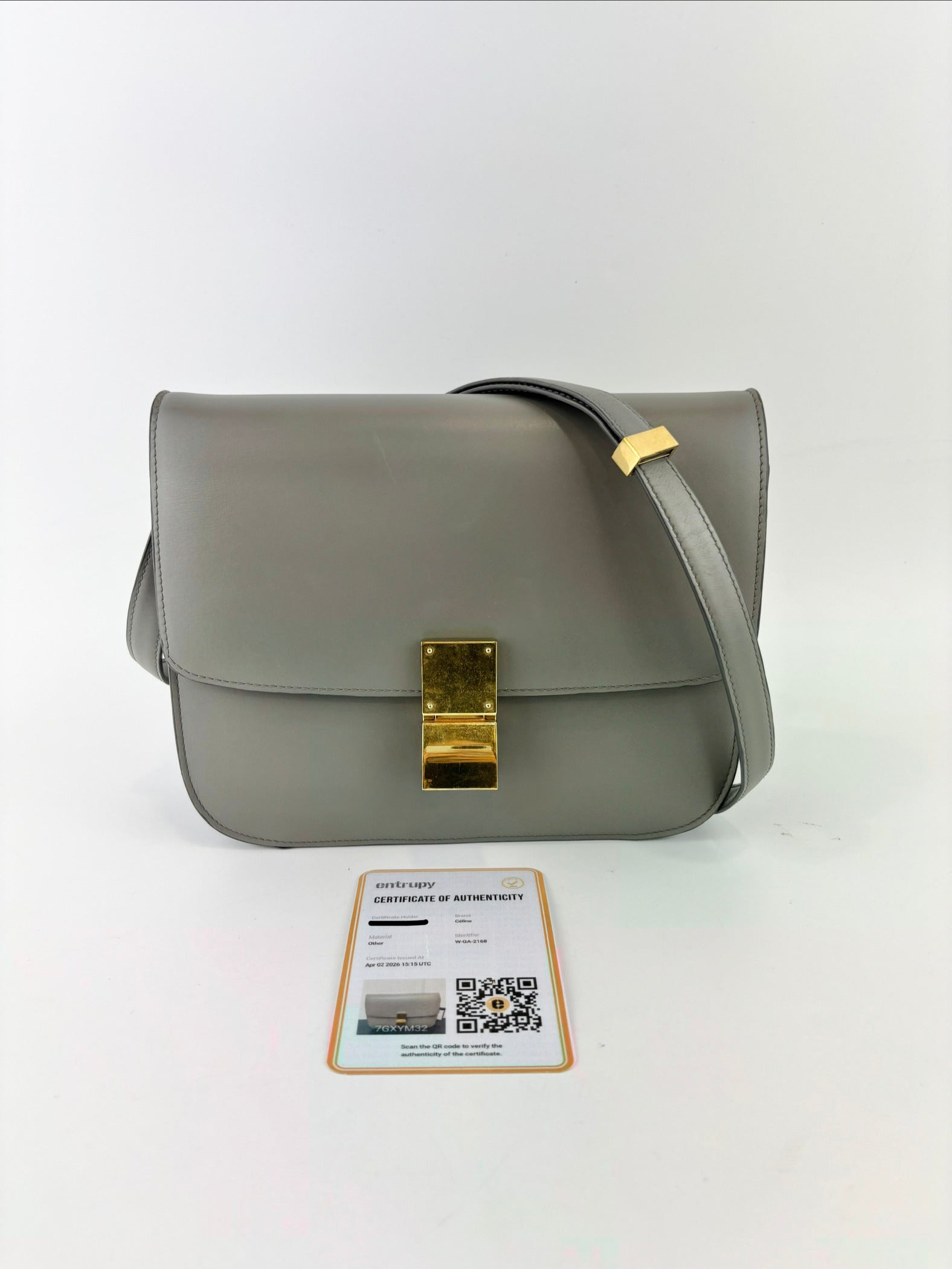 Grey Leather Medium Classic Box Shoulder Bag