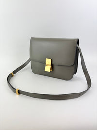 Grey Leather Medium Classic Box Shoulder Bag