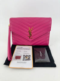 Monogram Envelope Wristlet Matelasse Chevron Leather in Fuchsia GHW