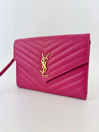 Monogram Envelope Wristlet Matelasse Chevron Leather in Fuchsia GHW