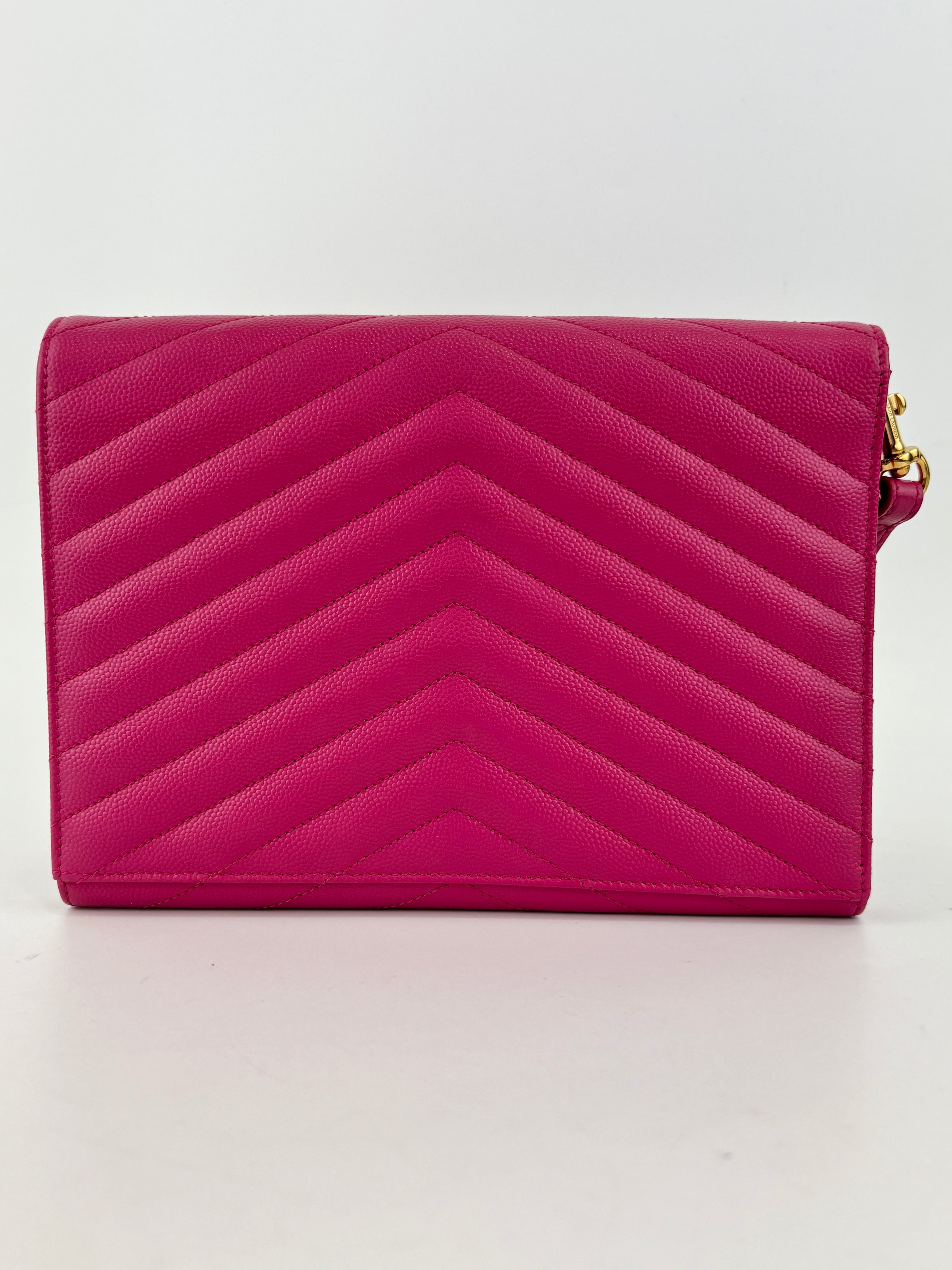 Monogram Envelope Wristlet Matelasse Chevron Leather in Fuchsia GHW