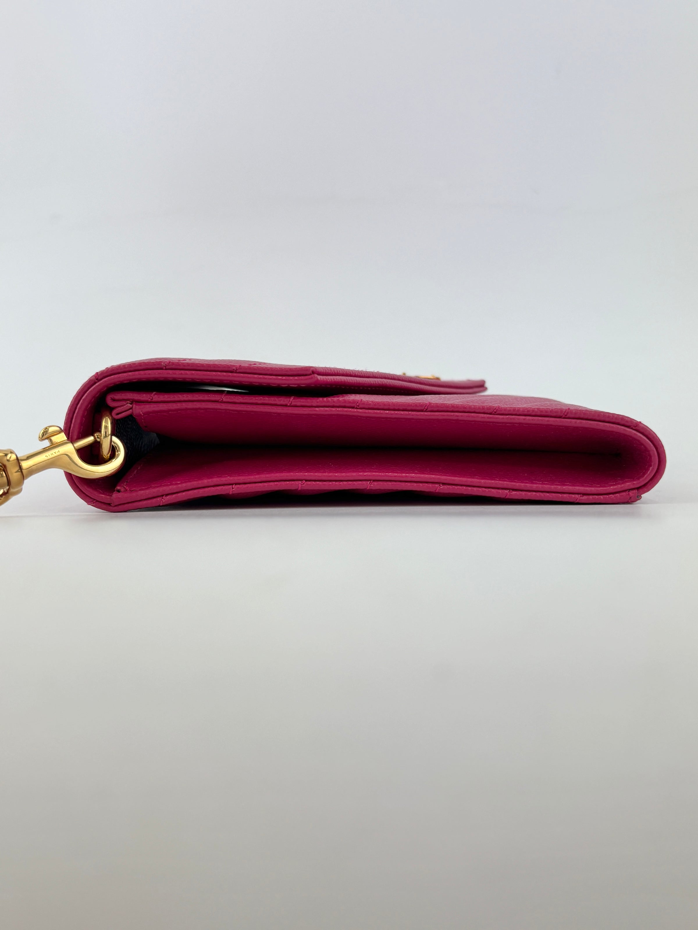 Monogram Envelope Wristlet Matelasse Chevron Leather in Fuchsia GHW