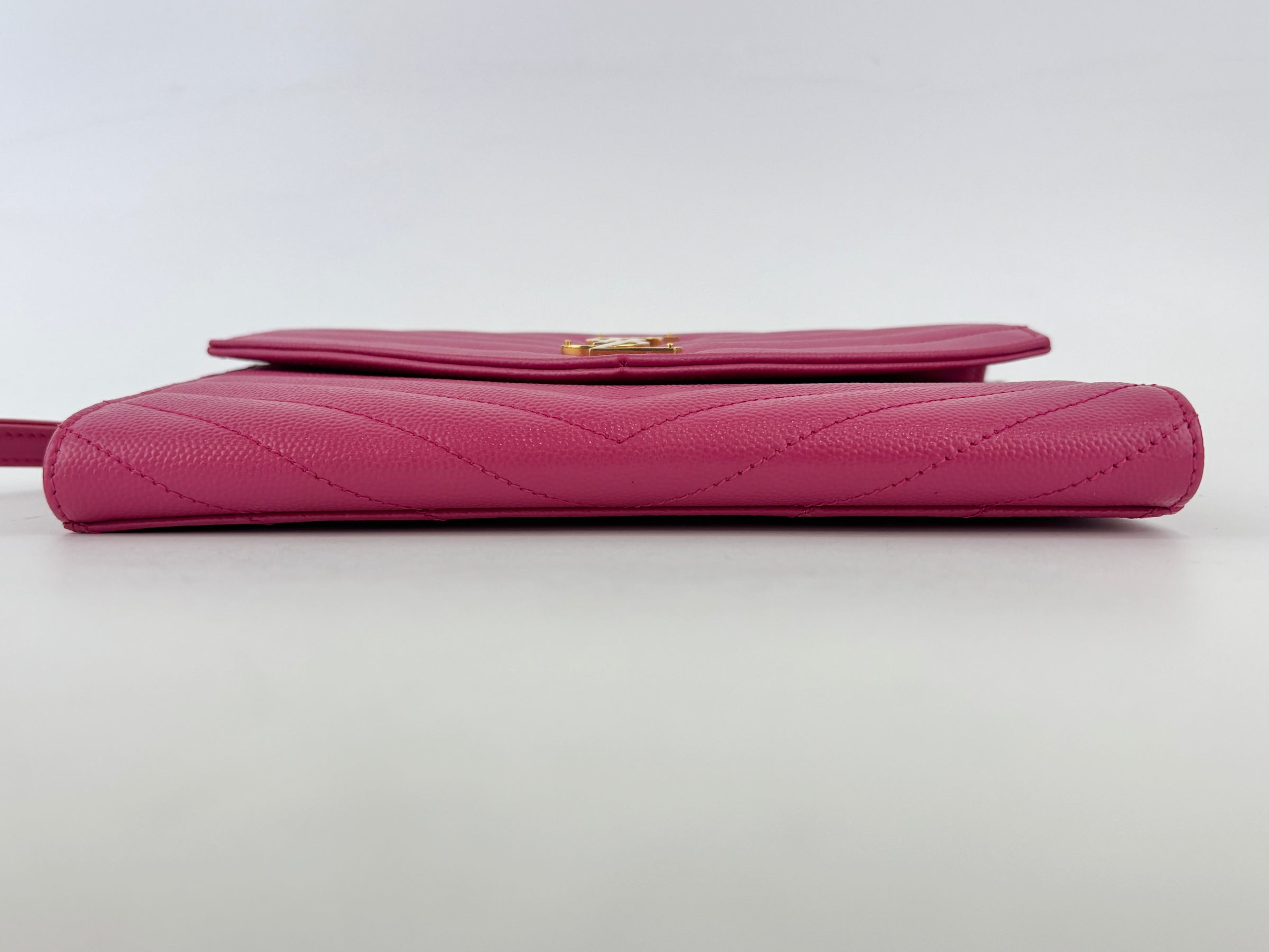 Monogram Envelope Wristlet Matelasse Chevron Leather in Fuchsia GHW