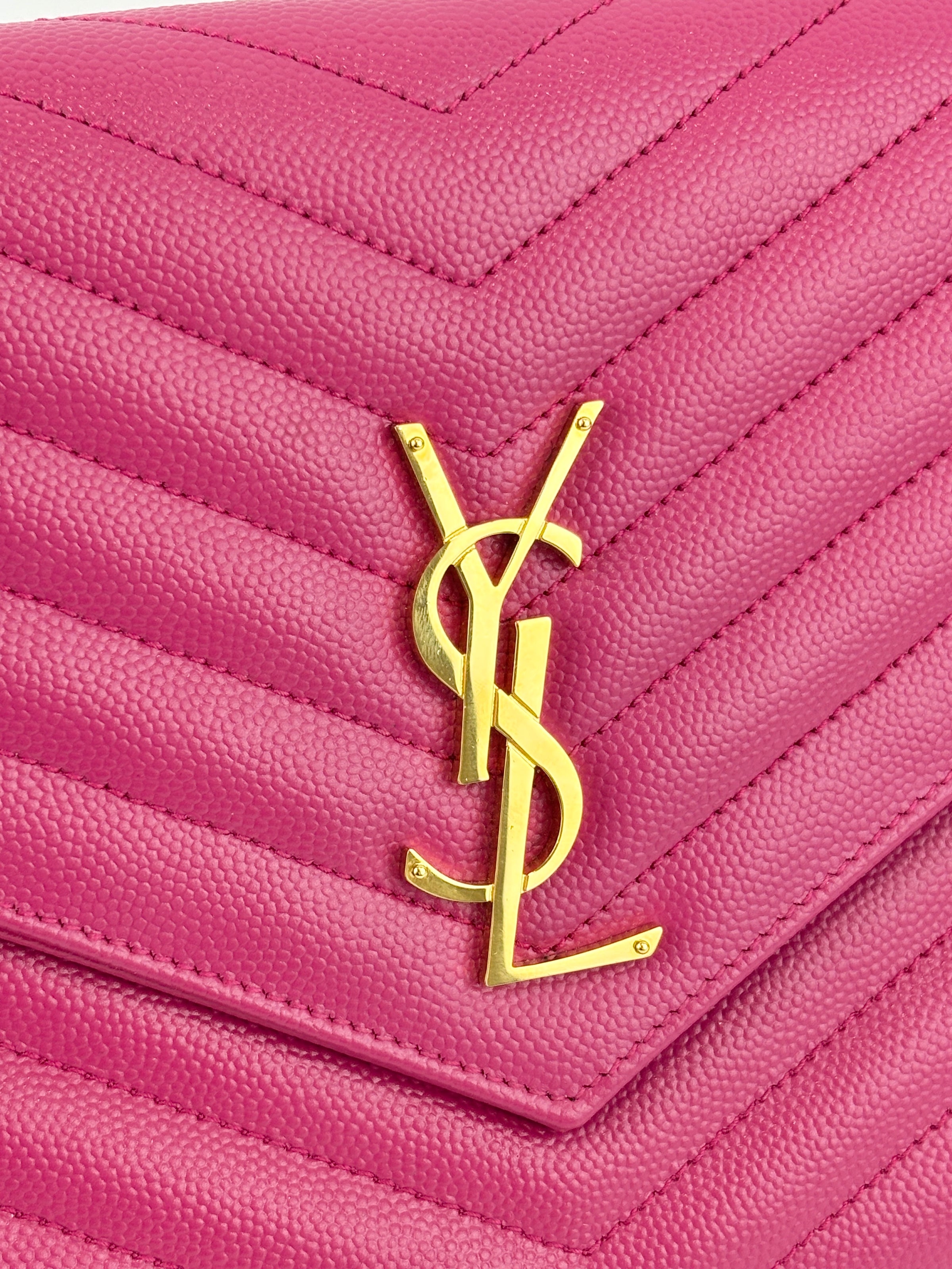 Monogram Envelope Wristlet Matelasse Chevron Leather in Fuchsia GHW
