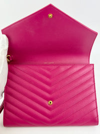 Monogram Envelope Wristlet Matelasse Chevron Leather in Fuchsia GHW