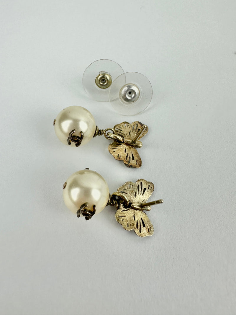 Butterfly with Pearl Drop Earrings