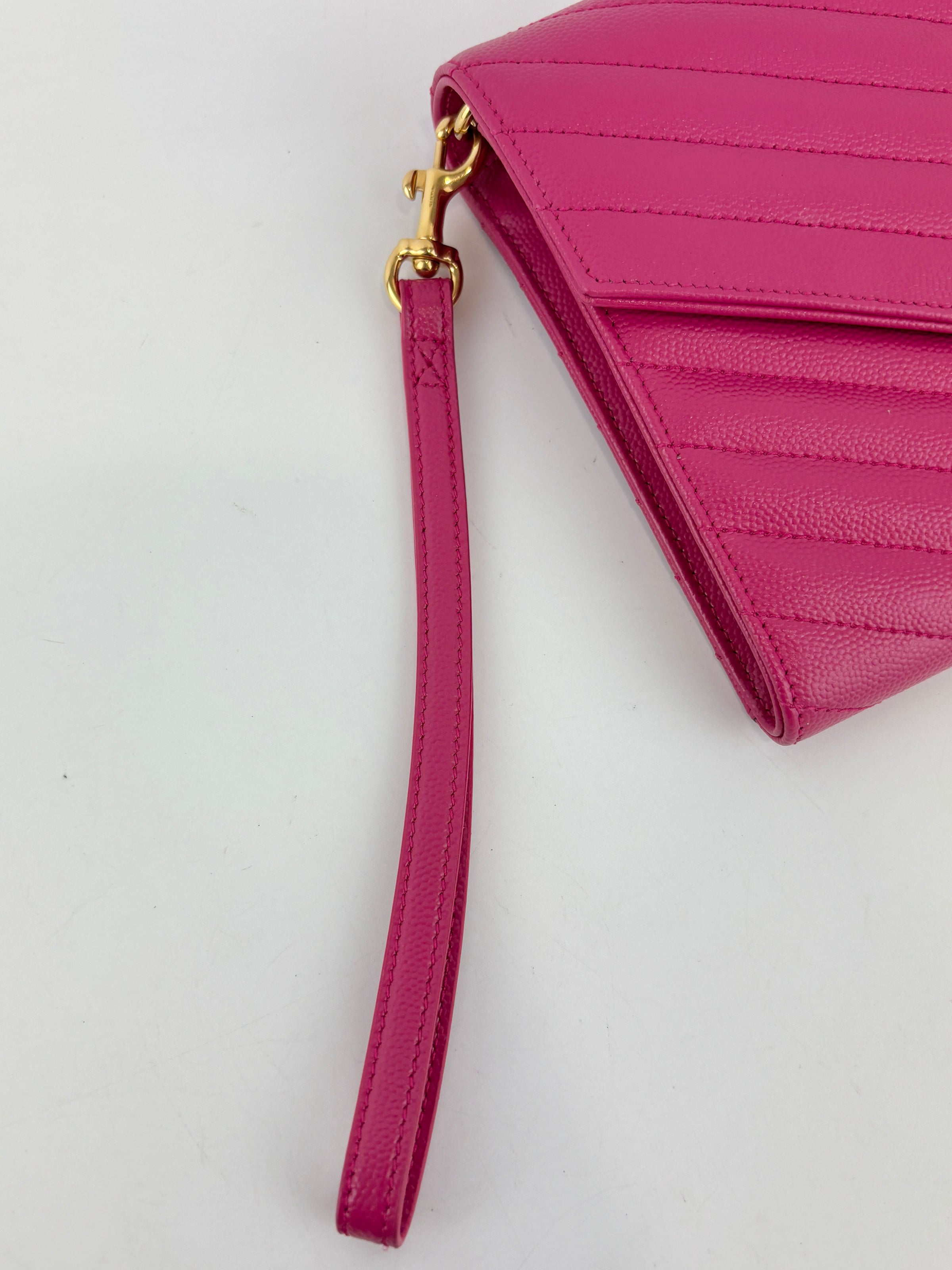 Monogram Envelope Wristlet Matelasse Chevron Leather in Fuchsia GHW