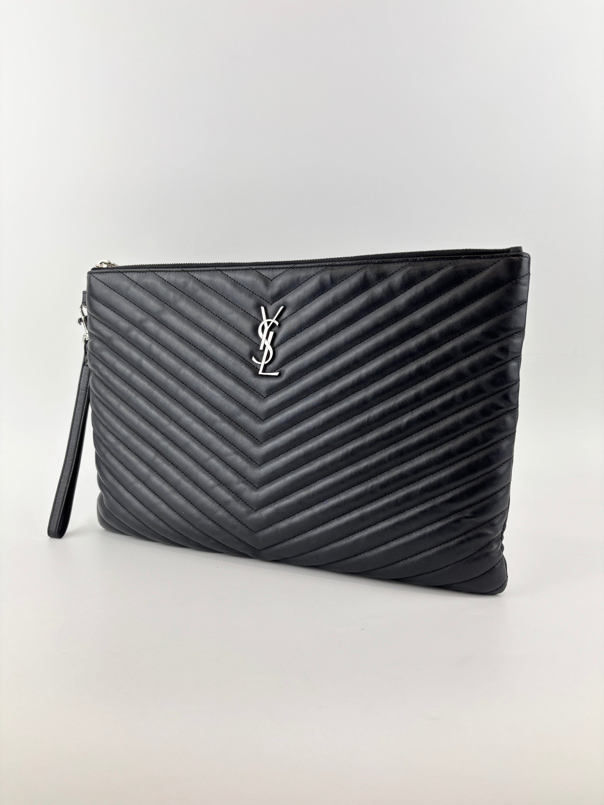 Calfskin Matelasse Chevron Monogram Large Document Holder