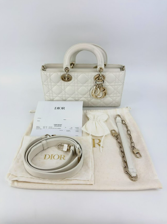 Medium Lady D-Joy Bag in Latte Cannage Lambskin 10-MA-1221 - Glampot