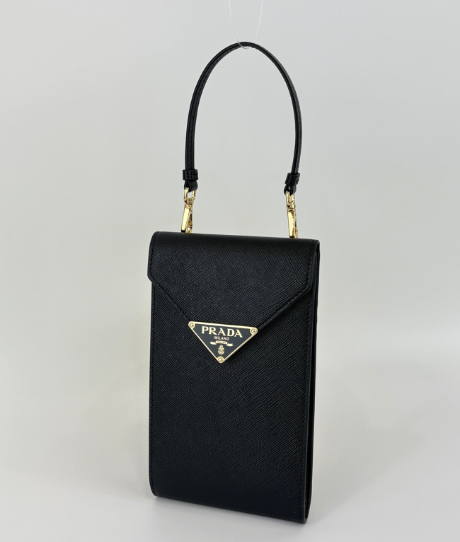 1BP050 Saffiano Lux Black Top Handle Chain Strap Mini Bag