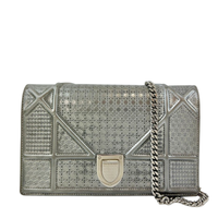 Diorama Metallic Silver Micro Cannage Diorama Wallet on Chain