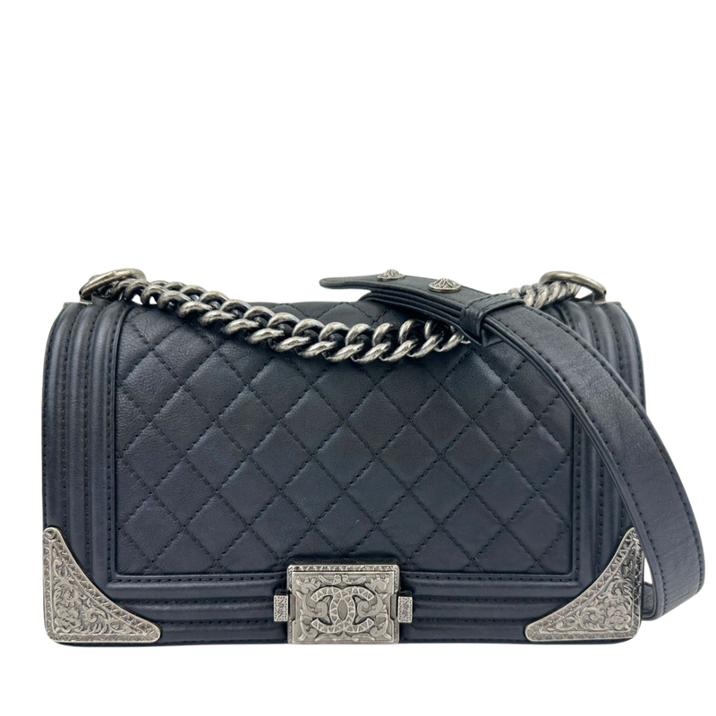 Boy Old Medium Paris-Dallas Black Calfskin Flap Bag RHW